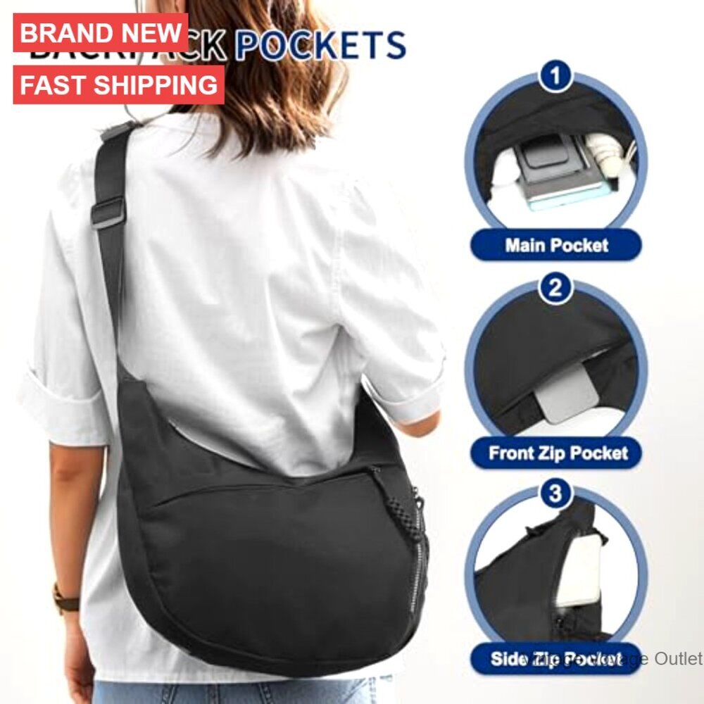 Lightweight Nylon Crossbody Bag, Adjustable Strap, 3 Compartments, Travel Purse - Picture 5 of 7